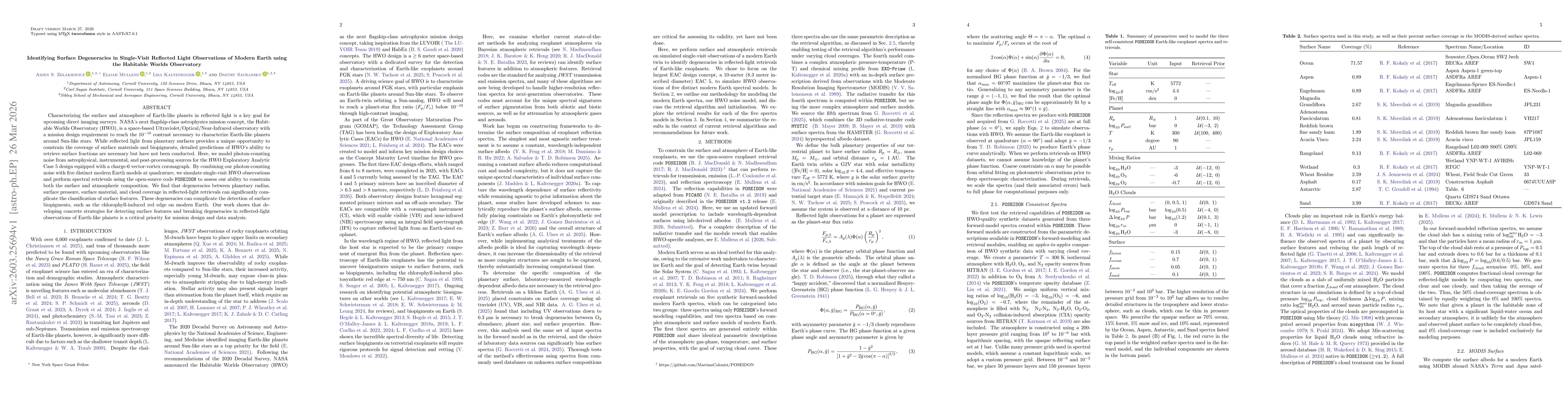 Thumbnail for Identifying Surface Degeneracies in Single-Visit Reflected Light Observations of Modern Earth using the Habitable Worlds Observatory