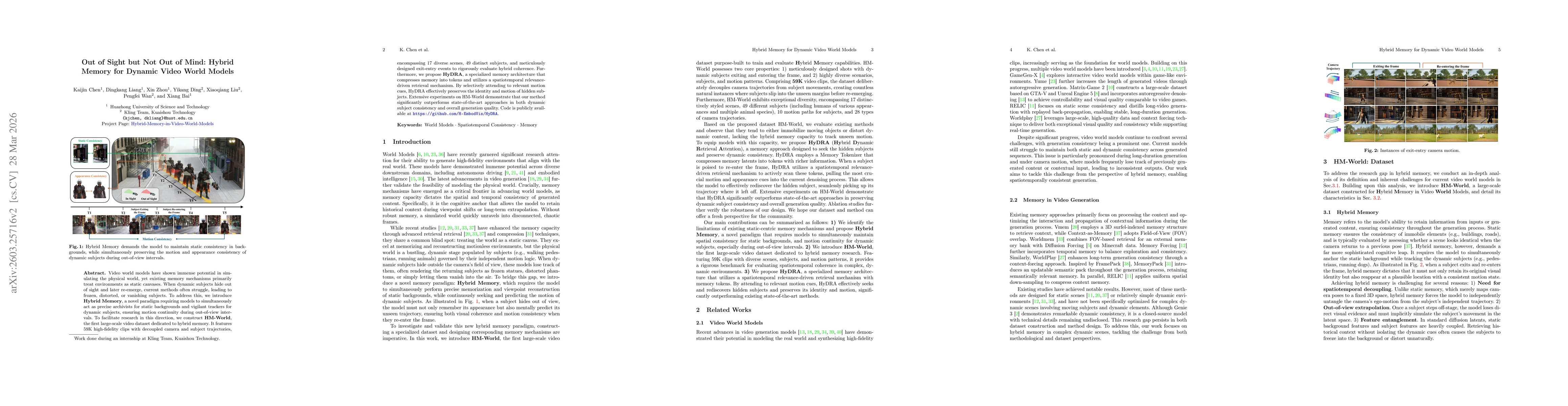 Thumbnail for Out of Sight but Not Out of Mind: Hybrid Memory for Dynamic Video World Models