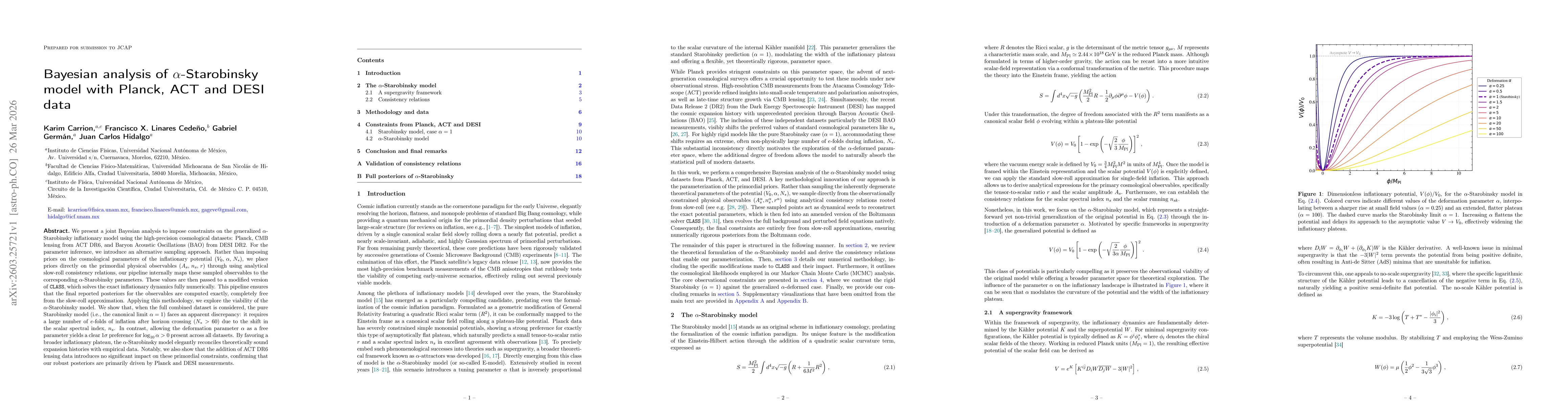 Thumbnail for Bayesian analysis of $α$-Starobinsky model with Planck, ACT and DESI data