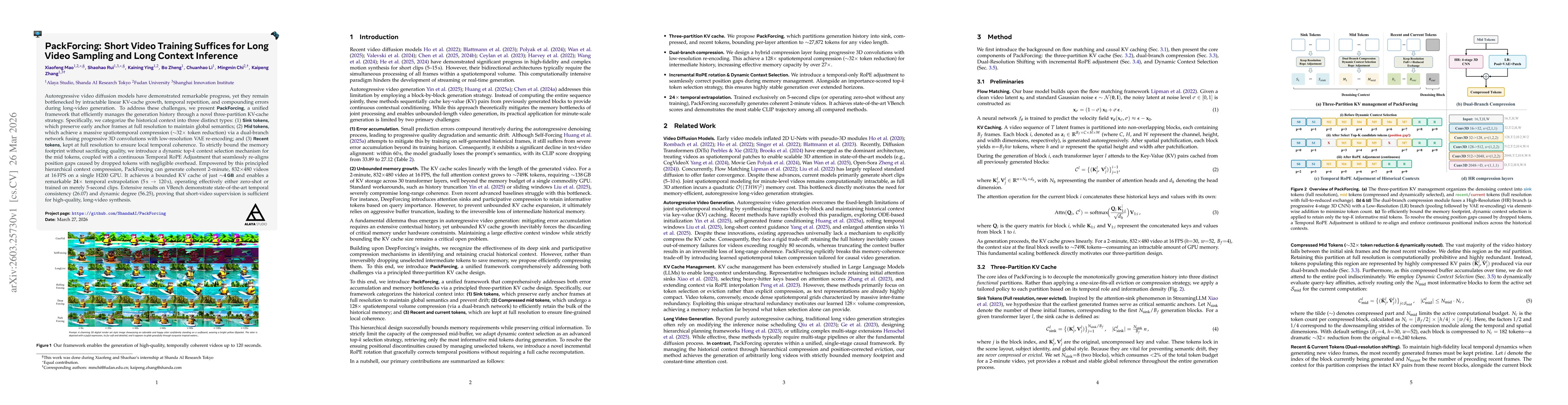 Thumbnail for PackForcing: Short Video Training Suffices for Long Video Sampling and Long Context Inference