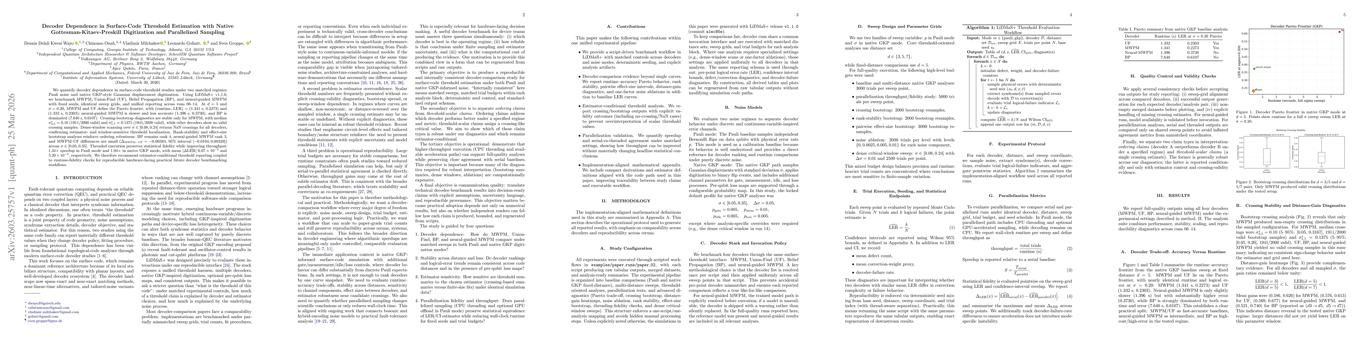 Thumbnail for Decoder Dependence in Surface-Code Threshold Estimation with Native Gottesman-Kitaev-Preskill Digitization and Parallelized Sampling