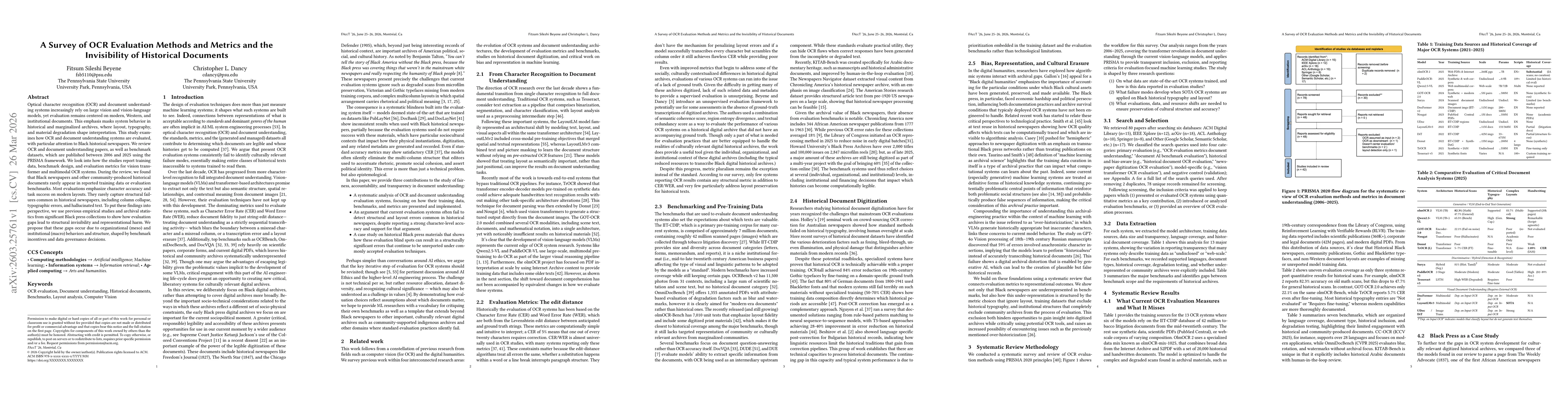 Thumbnail for A Survey of OCR Evaluation Methods and Metrics and the Invisibility of Historical Documents