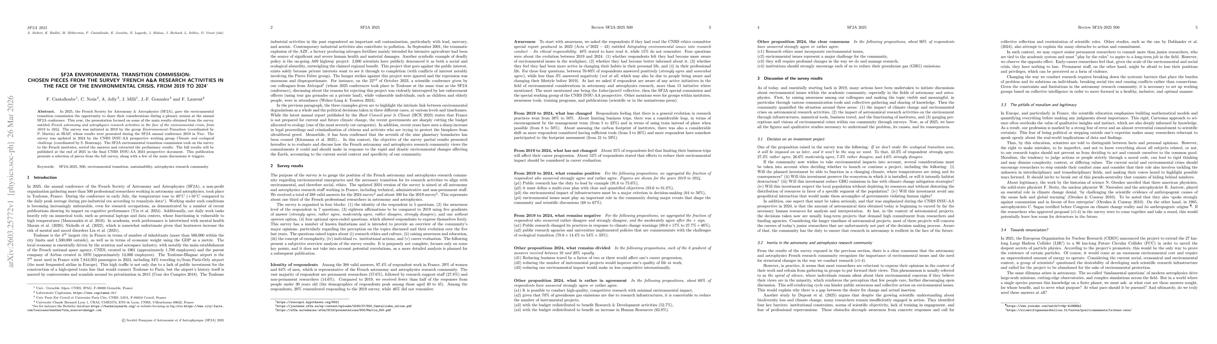 Thumbnail for SF2A Environmental Transition Commission: Chosen pieces from the survey 'French astronomy and astrophysics research activities in the face of the environmental crisis, from 2019 to 2024'