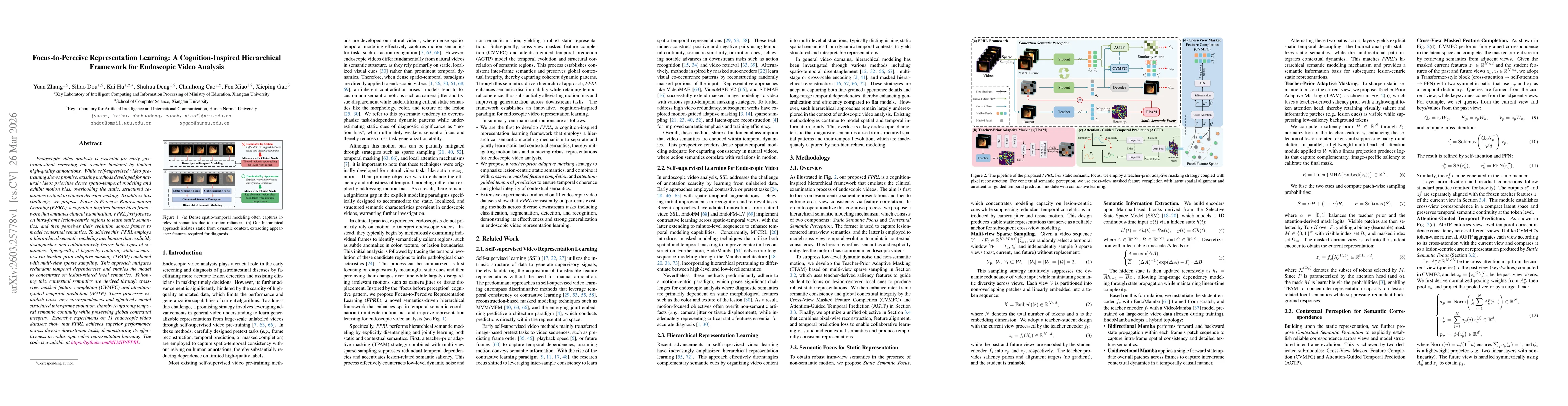 Thumbnail for Focus-to-Perceive Representation Learning: A Cognition-Inspired Hierarchical Framework for Endoscopic Video Analysis