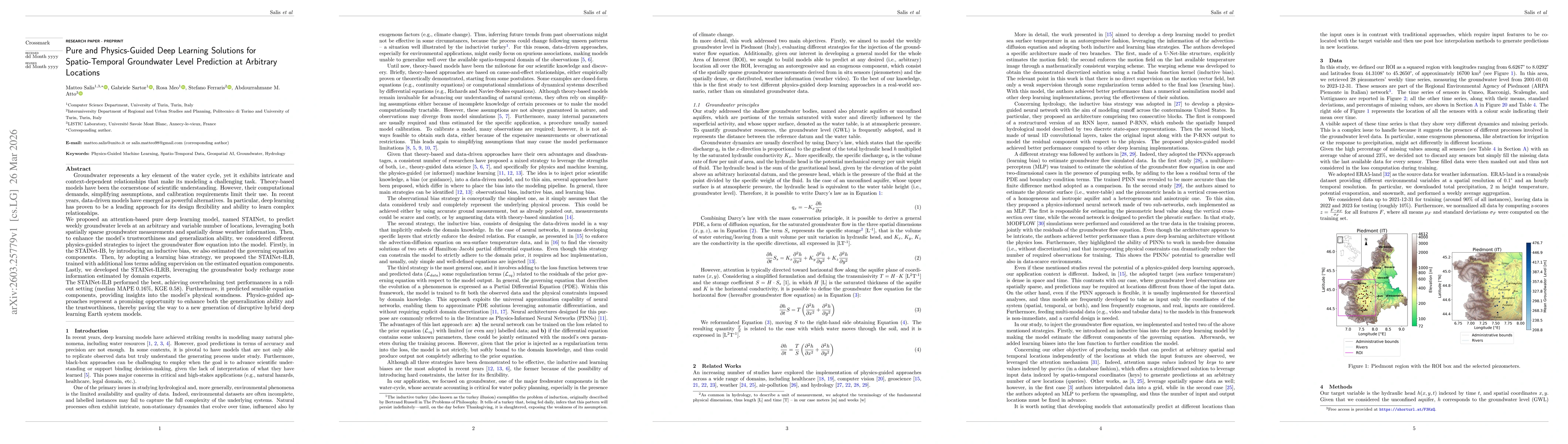 Thumbnail for Pure and Physics-Guided Deep Learning Solutions for Spatio-Temporal Groundwater Level Prediction at Arbitrary Locations