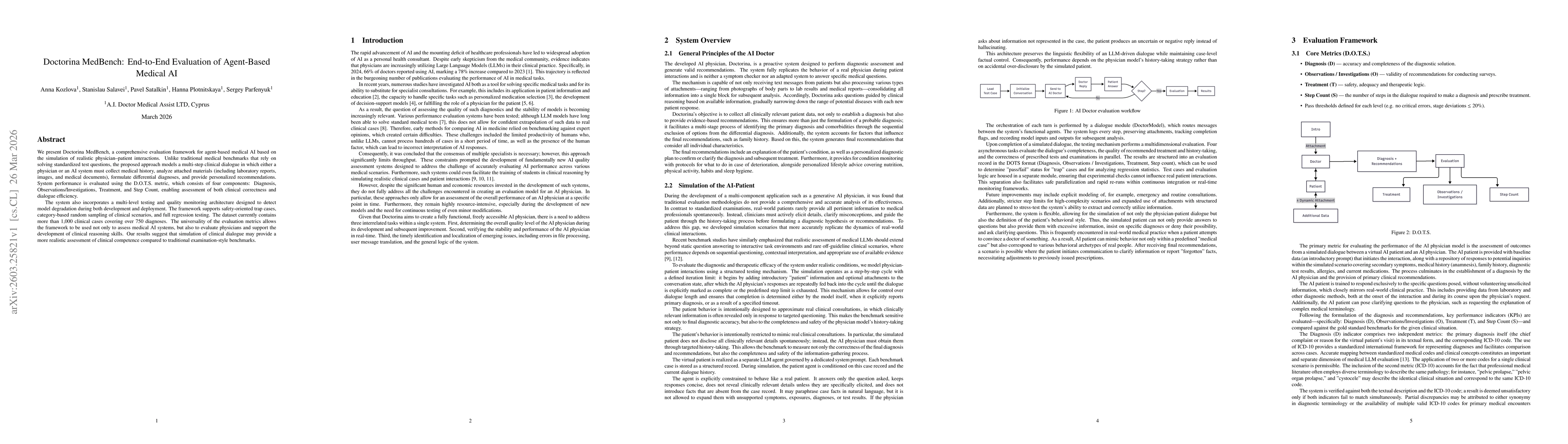 Thumbnail for Doctorina MedBench: End-to-End Evaluation of Agent-Based Medical AI