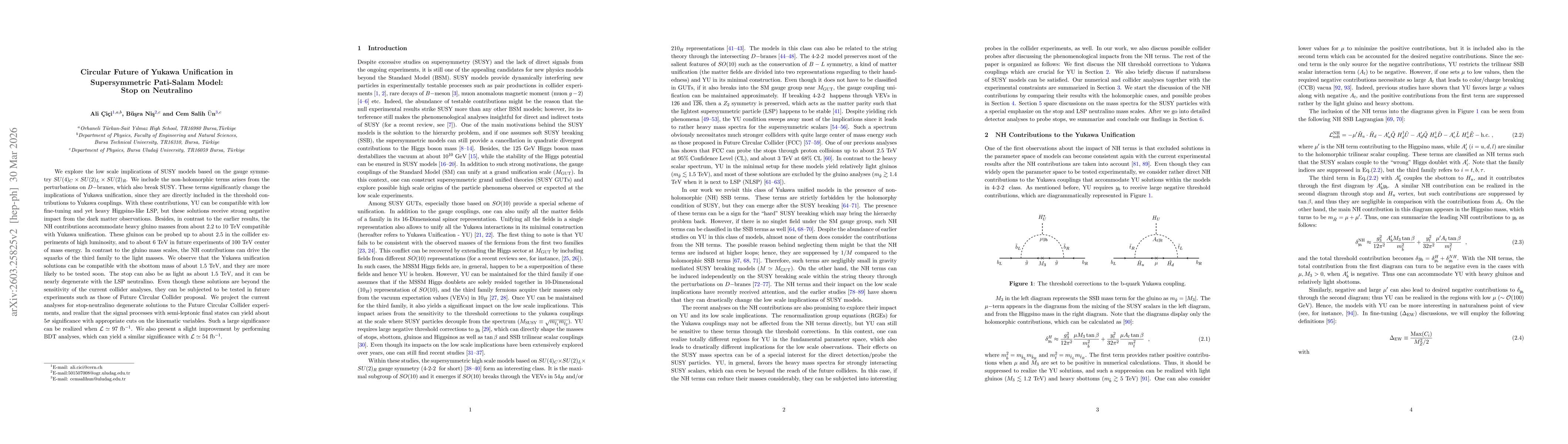 Thumbnail for Circular Future of Yukawa Unification in Supersymmetric Pati-Salam Model: Stop on Neutralino