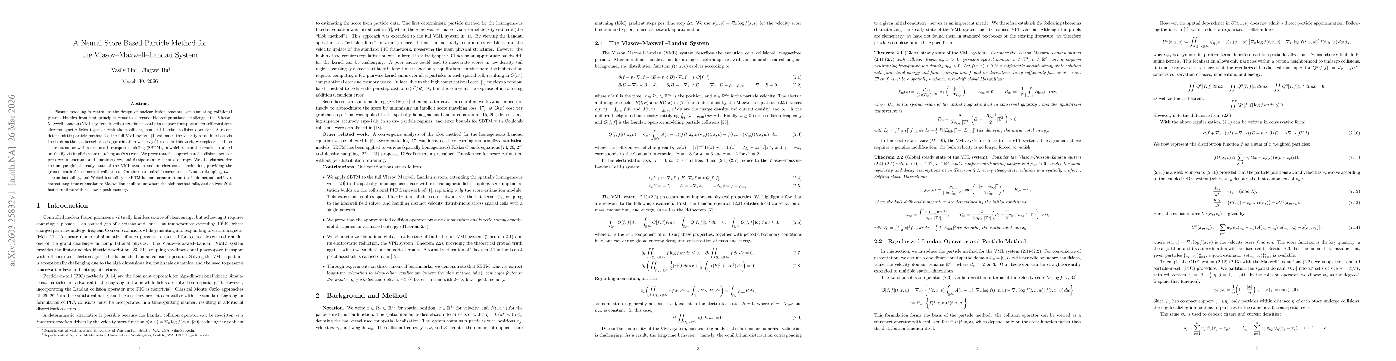 Thumbnail for A Neural Score-Based Particle Method for the Vlasov-Maxwell-Landau System