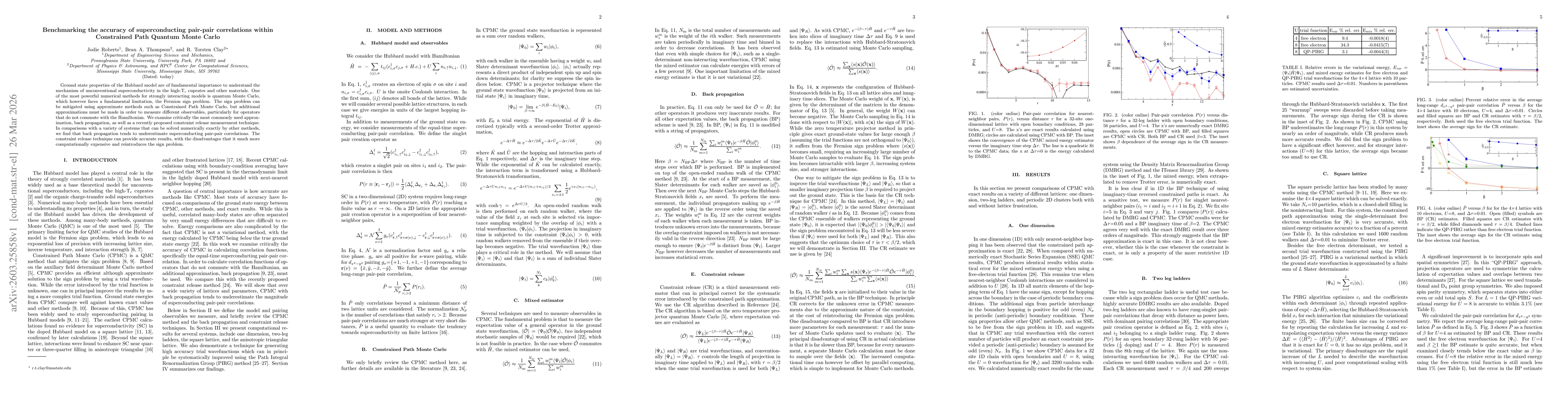 Thumbnail for Benchmarking the accuracy of superconducting pair-pair correlations within Constrained Path Quantum Monte Carlo