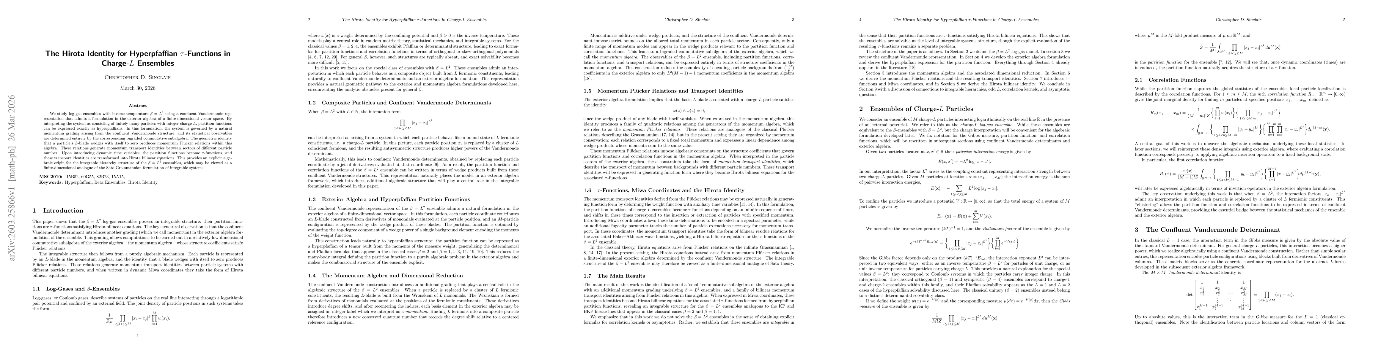 Thumbnail for The Hirota Identity for Hyperpfaffian $τ$-Functions in Charge-$L$ Ensembles