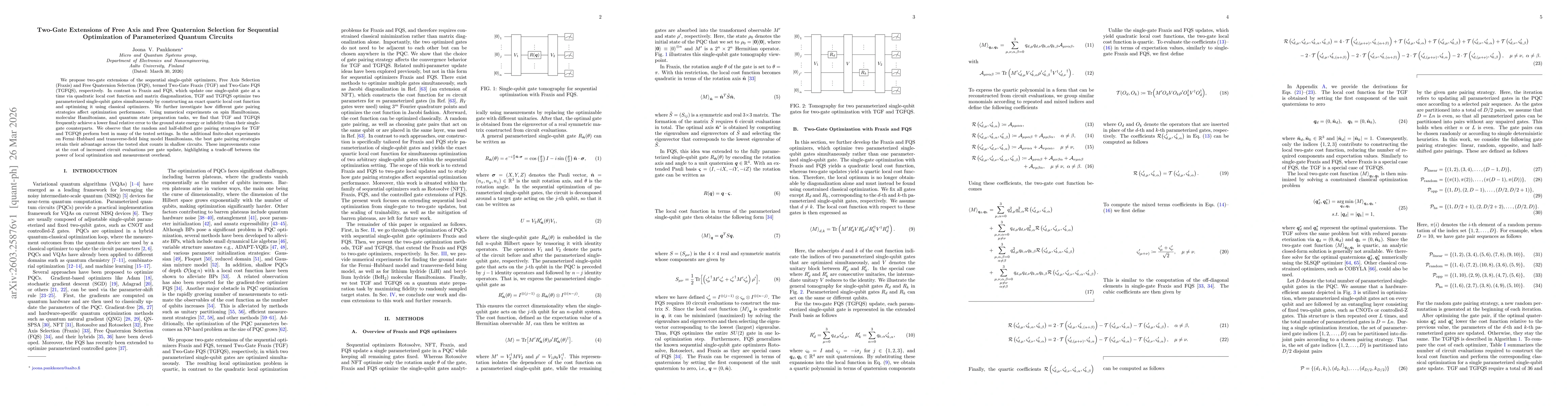 Thumbnail for Two-Gate Extensions of Free Axis and Free Quaternion Selection for Sequential Optimization of Parameterized Quantum Circuits