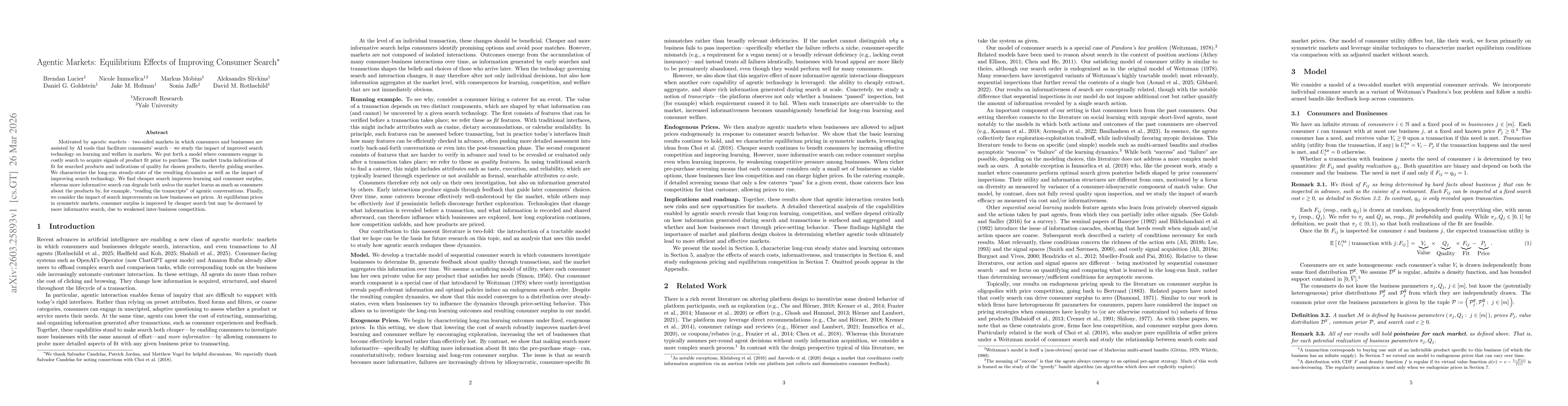 Thumbnail for Agentic Markets: Equilibrium Effects of Improving Consumer Search