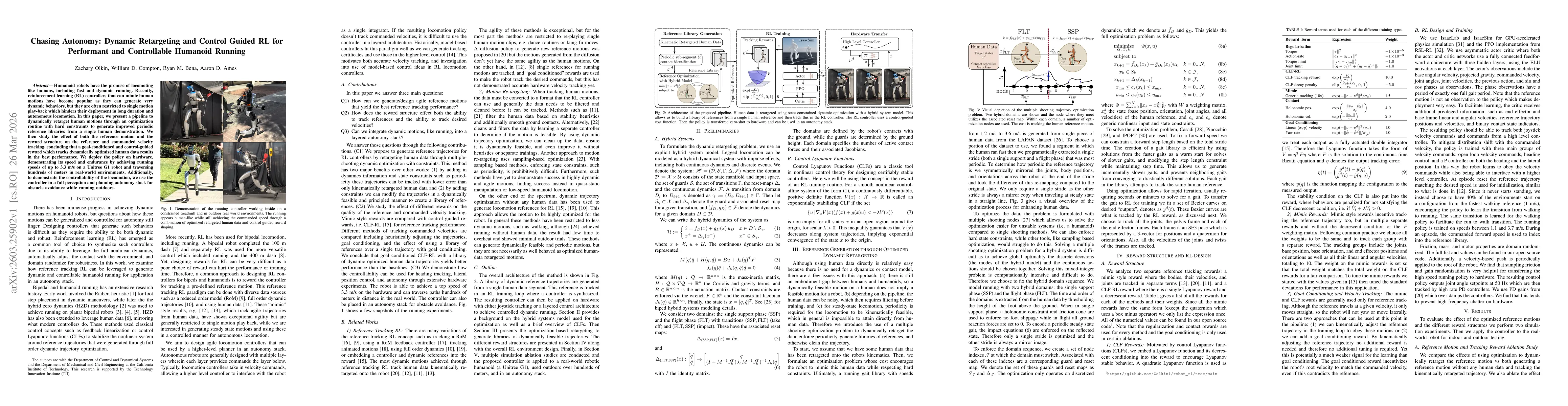 Thumbnail for Chasing Autonomy: Dynamic Retargeting and Control Guided RL for Performant and Controllable Humanoid Running