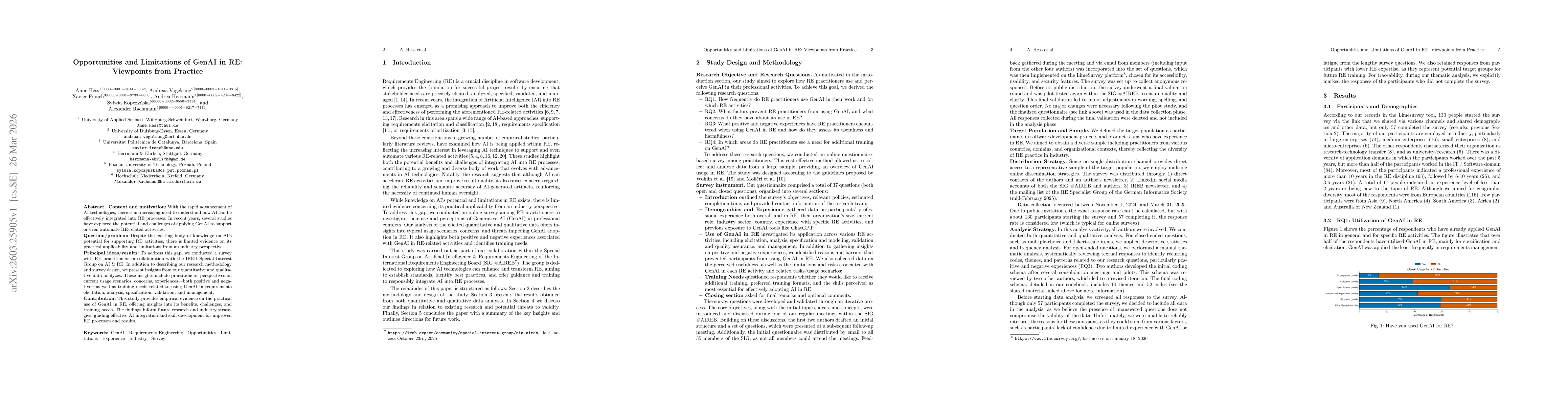 Thumbnail for Opportunities and Limitations of GenAI in RE: Viewpoints from Practice