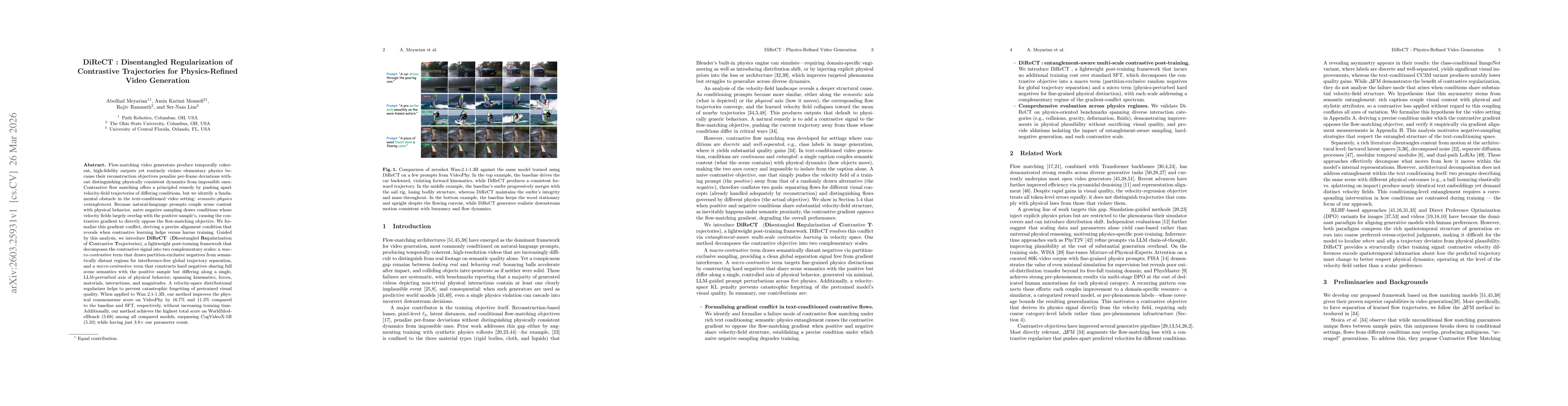 Thumbnail for DiReCT: Disentangled Regularization of Contrastive Trajectories for Physics-Refined Video Generation