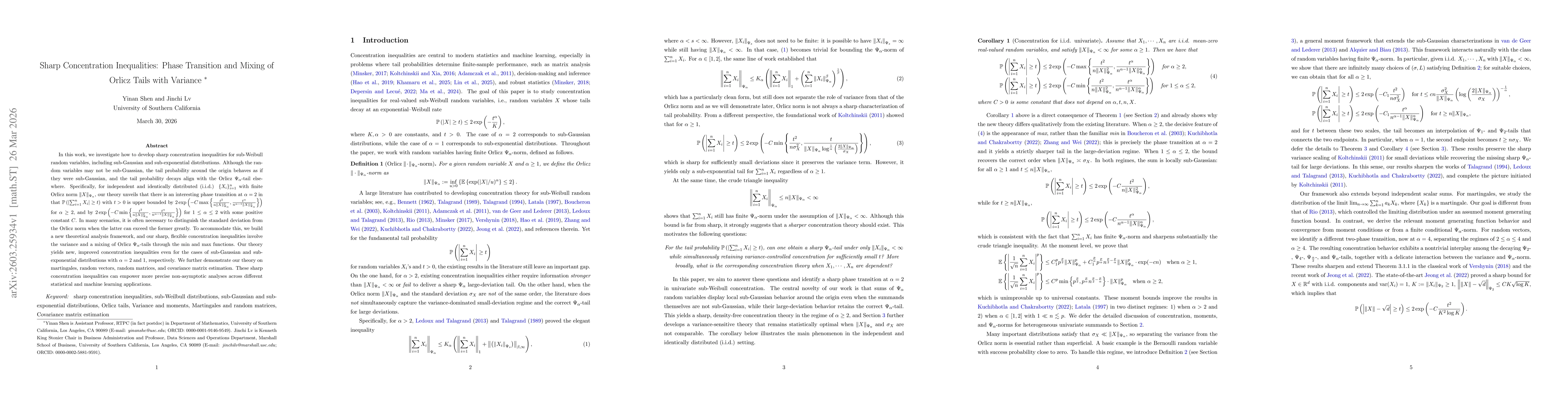 Thumbnail for Sharp Concentration Inequalities: Phase Transition and Mixing of Orlicz Tails with Variance