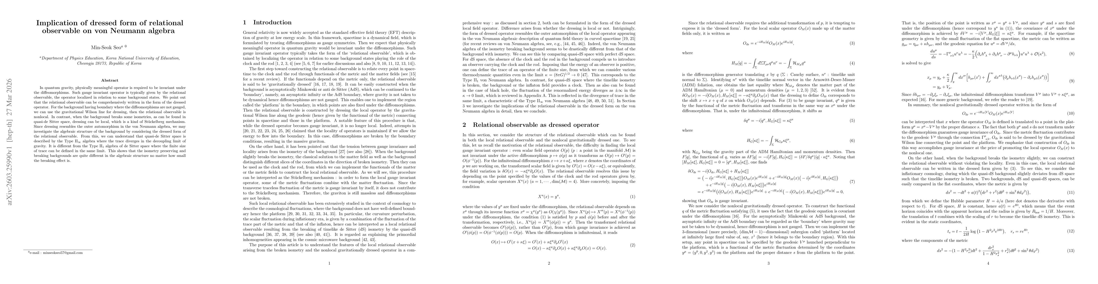 Thumbnail for Implication of dressed form of relational observable on von Neumann algebra
