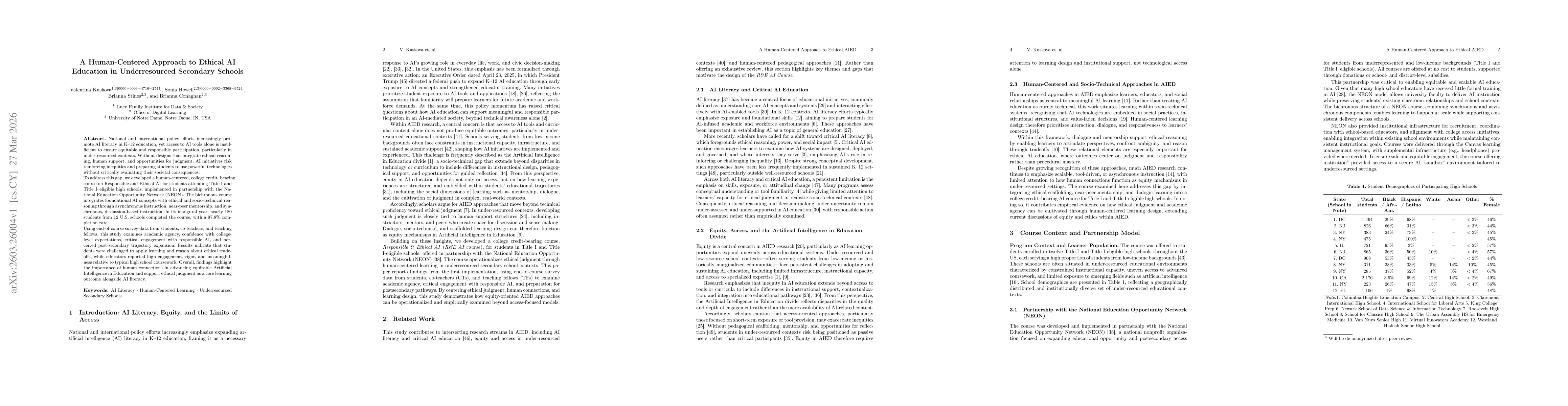 Thumbnail for A Human-Centered Approach to Ethical AI Education in Underresourced Secondary Schools