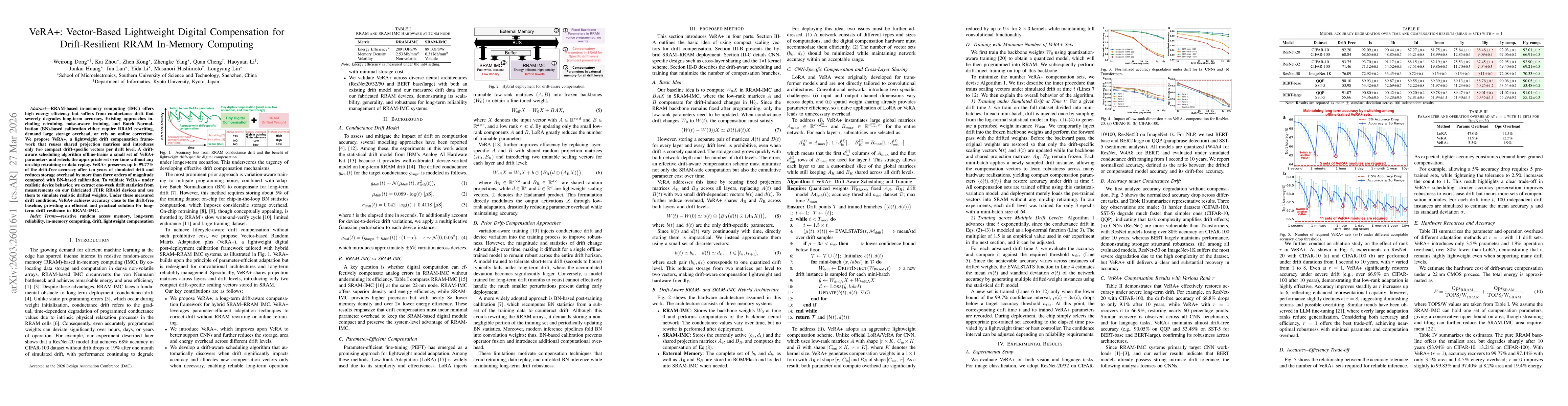Thumbnail for VeRA+: Vector-Based Lightweight Digital Compensation for Drift-Resilient RRAM In-Memory Computing