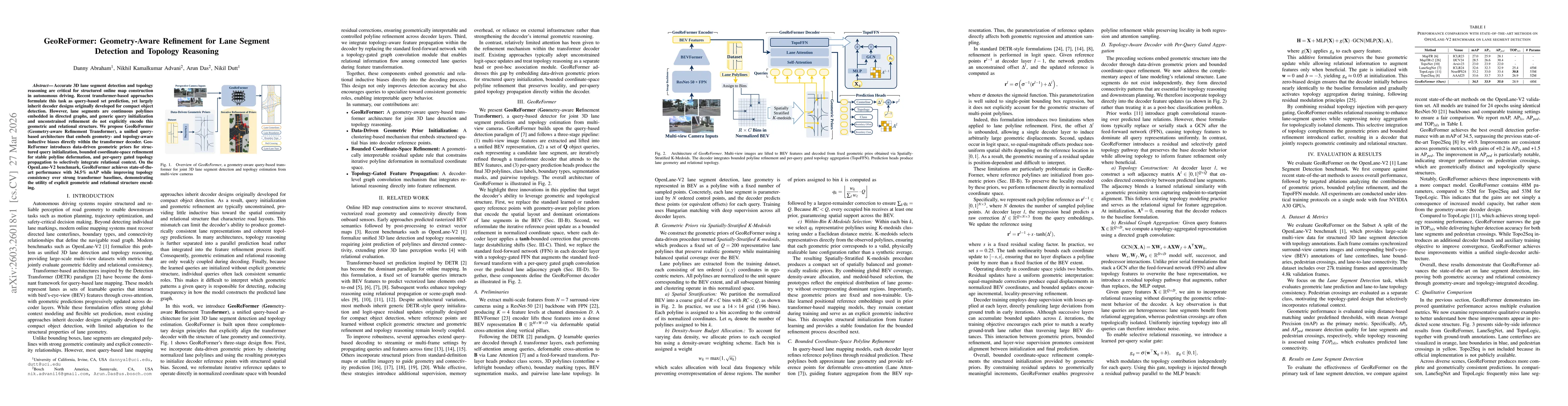 Thumbnail for GeoReFormer: Geometry-Aware Refinement for Lane Segment Detection and Topology Reasoning