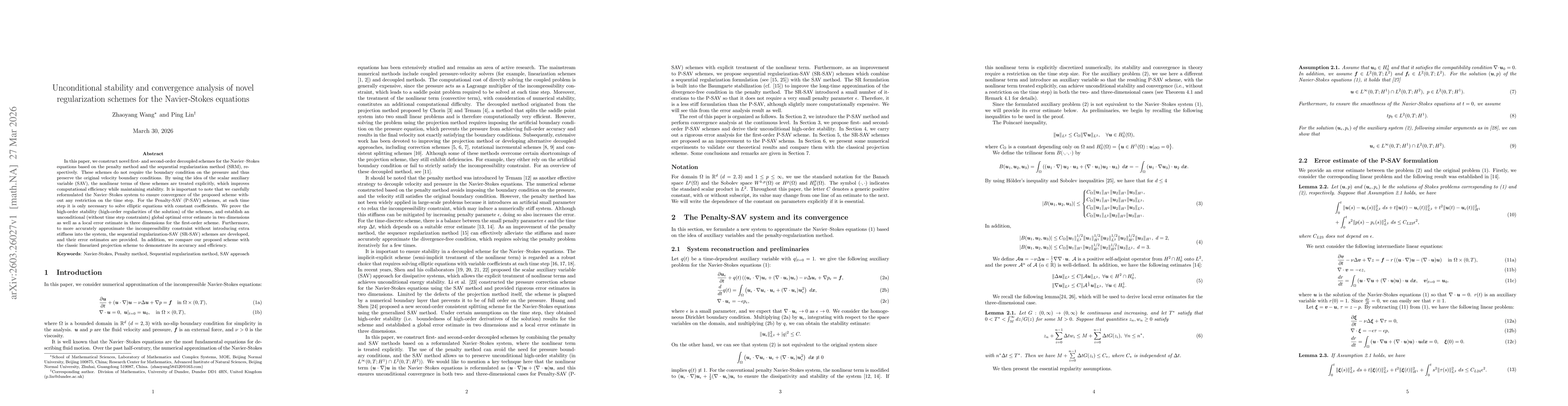 Thumbnail for Unconditional stability and convergence analysis of novel regularization schemes for the Navier-Stokes equations