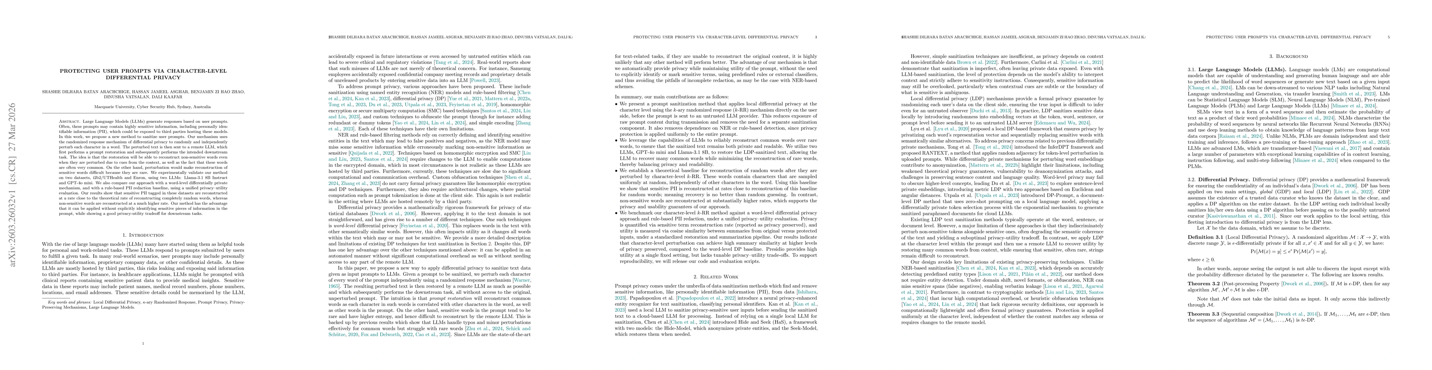 Thumbnail for Protecting User Prompts Via Character-Level Differential Privacy