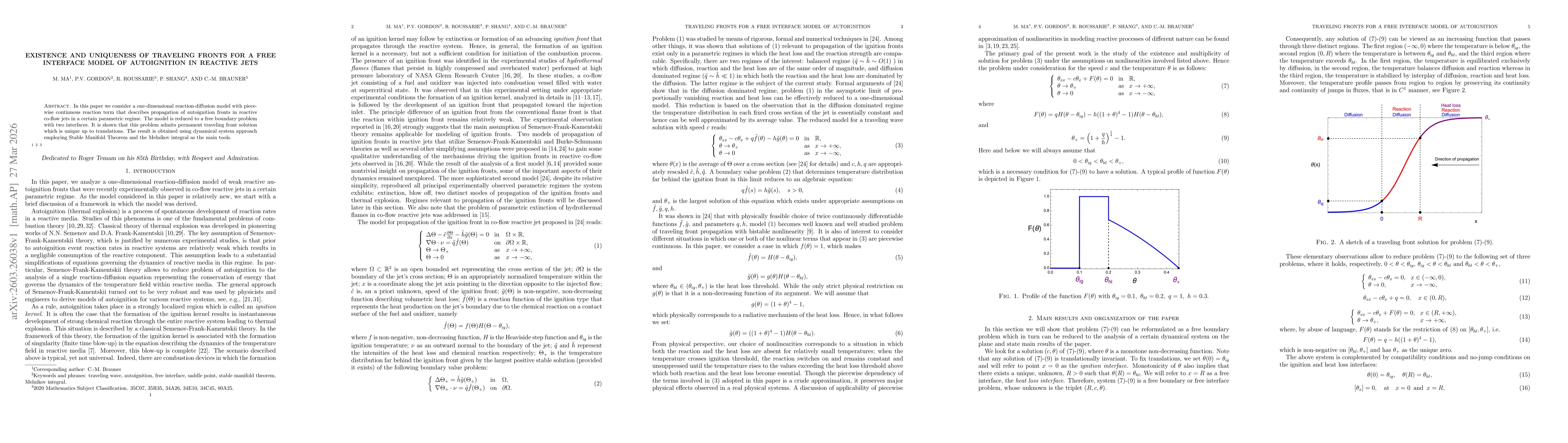 Thumbnail for Existence and uniqueness of traveling fronts for a free interface model of autoignition in reactive jets
