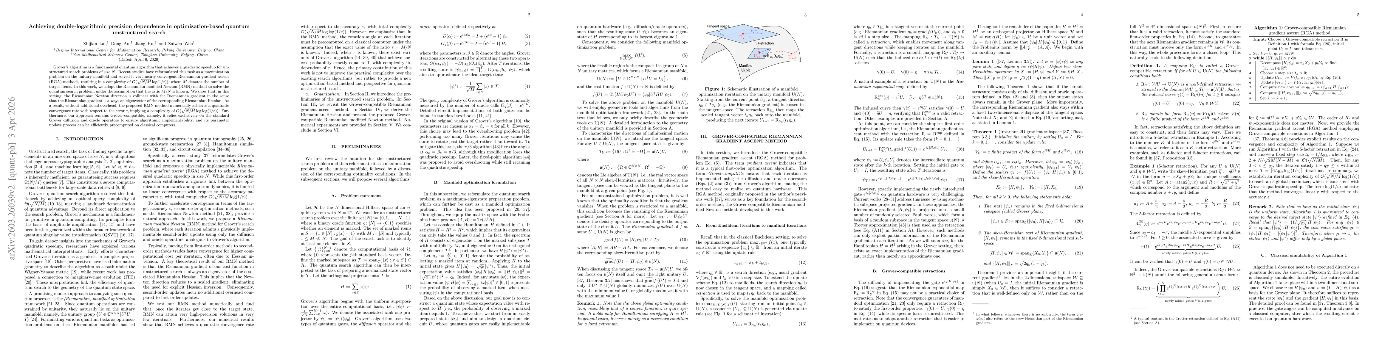 Thumbnail for Achieving double-logarithmic precision dependence in optimization-based quantum unstructured search