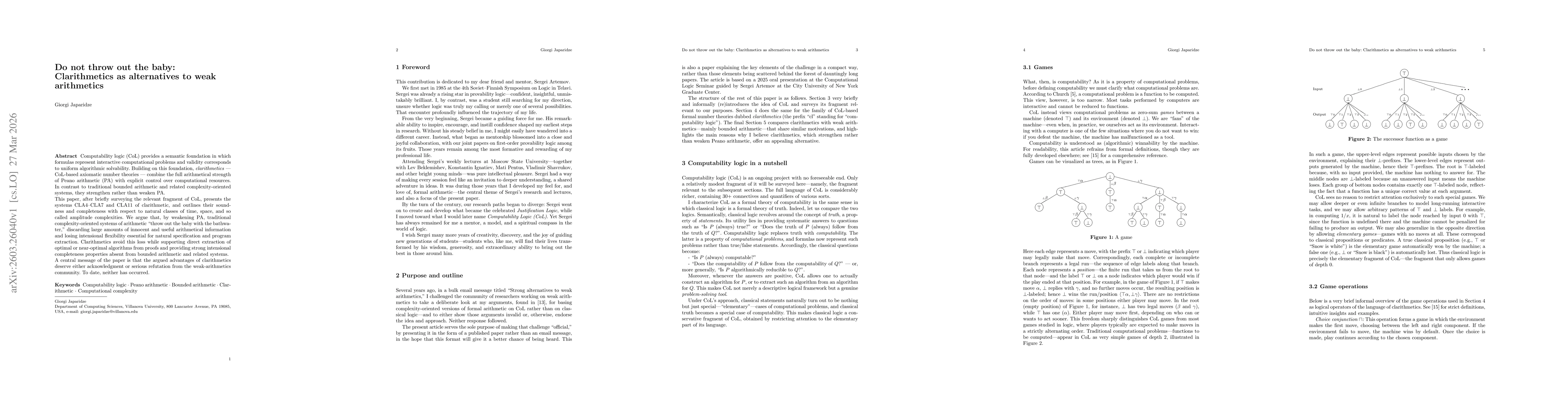 Thumbnail for Do not throw out the baby: Clarithmetics as alternatives to weak arithmetics
