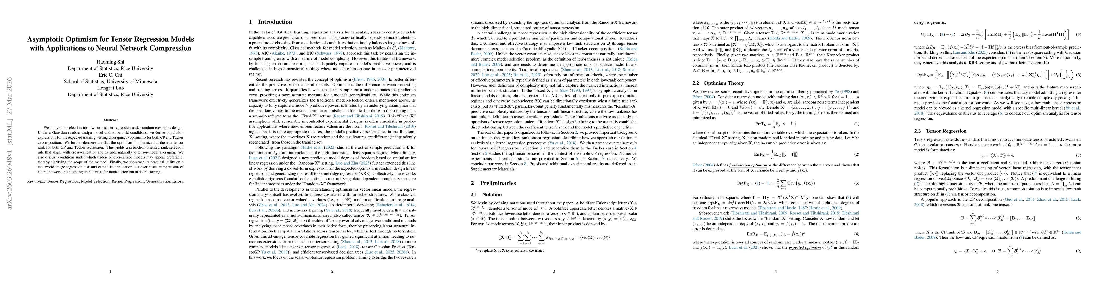 Thumbnail for Asymptotic Optimism for Tensor Regression Models with Applications to Neural Network Compression