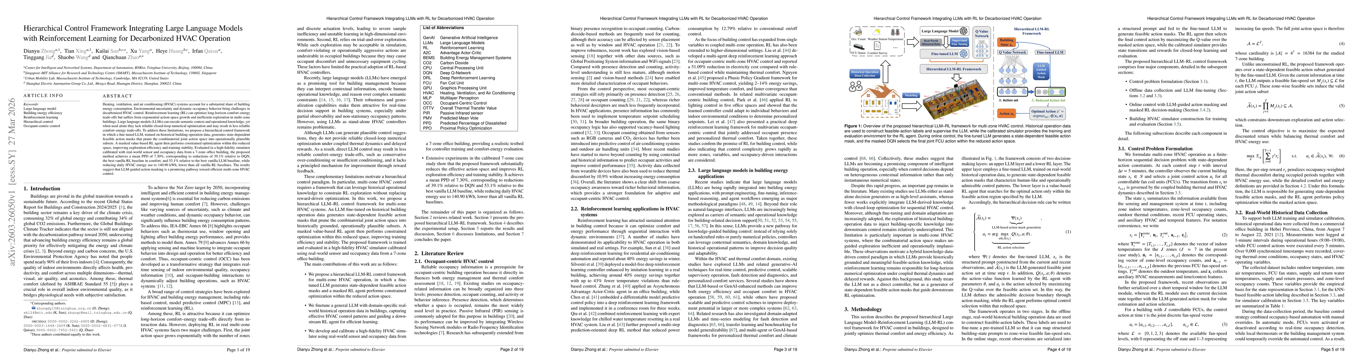 Thumbnail for Hierarchical Control Framework Integrating LLMs with RL for Decarbonized HVAC Operation