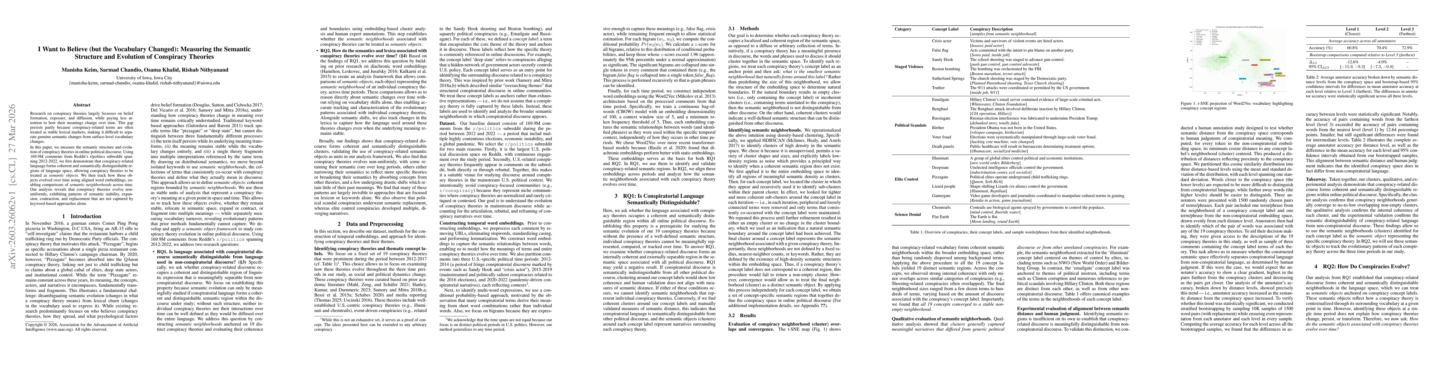 Thumbnail for I Want to Believe (but the Vocabulary Changed): Measuring the Semantic Structure and Evolution of Conspiracy Theories