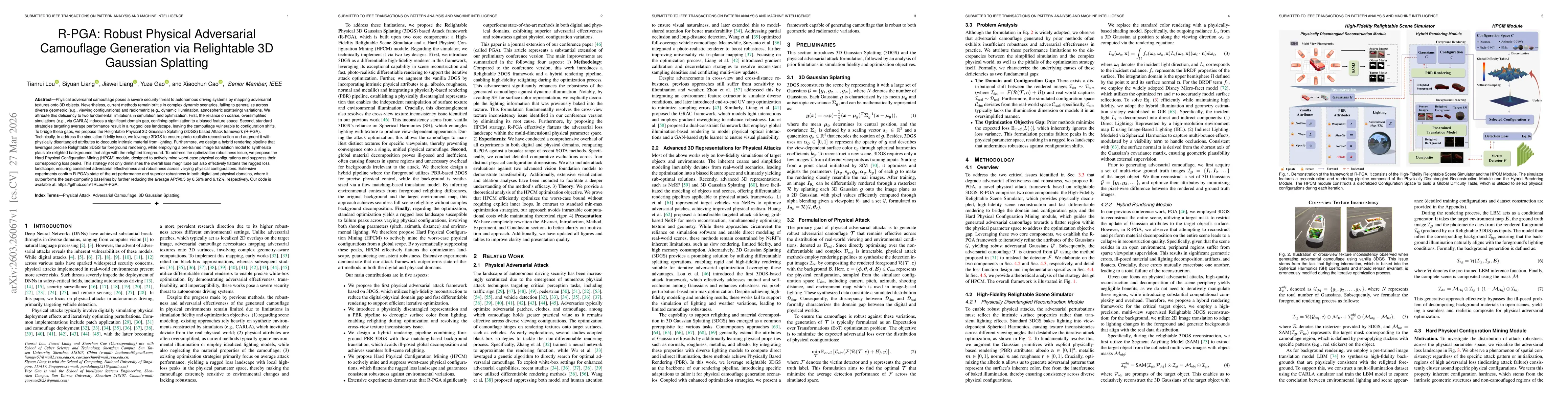 Thumbnail for R-PGA: Robust Physical Adversarial Camouflage Generation via Relightable 3D Gaussian Splatting