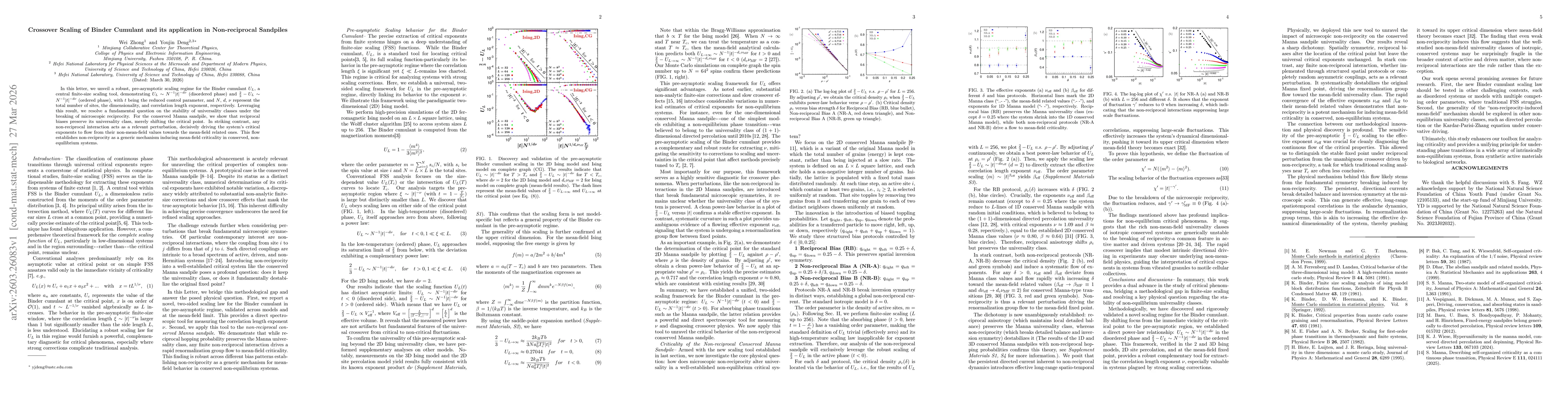 Thumbnail for Crossover Scaling of Binder Cumulant and its application in Non-reciprocal Sandpiles