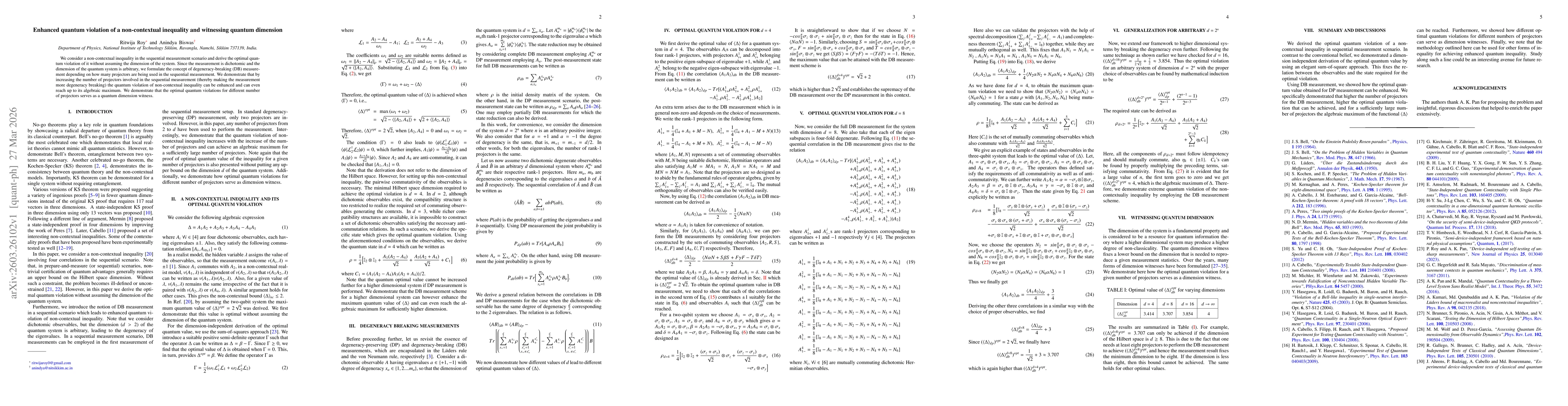 Thumbnail for Enhanced quantum violation of a non-contextual inequality and witnessing quantum dimension