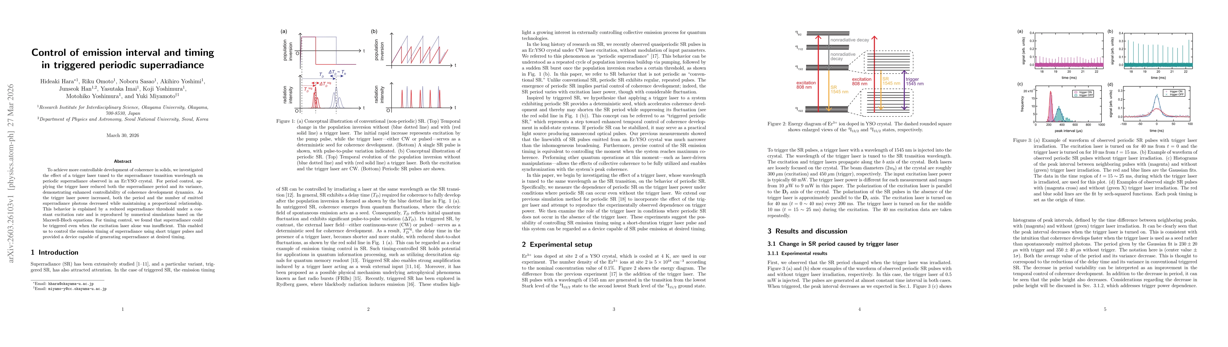 Thumbnail for Control of emission interval and timing in triggered periodic superradiance