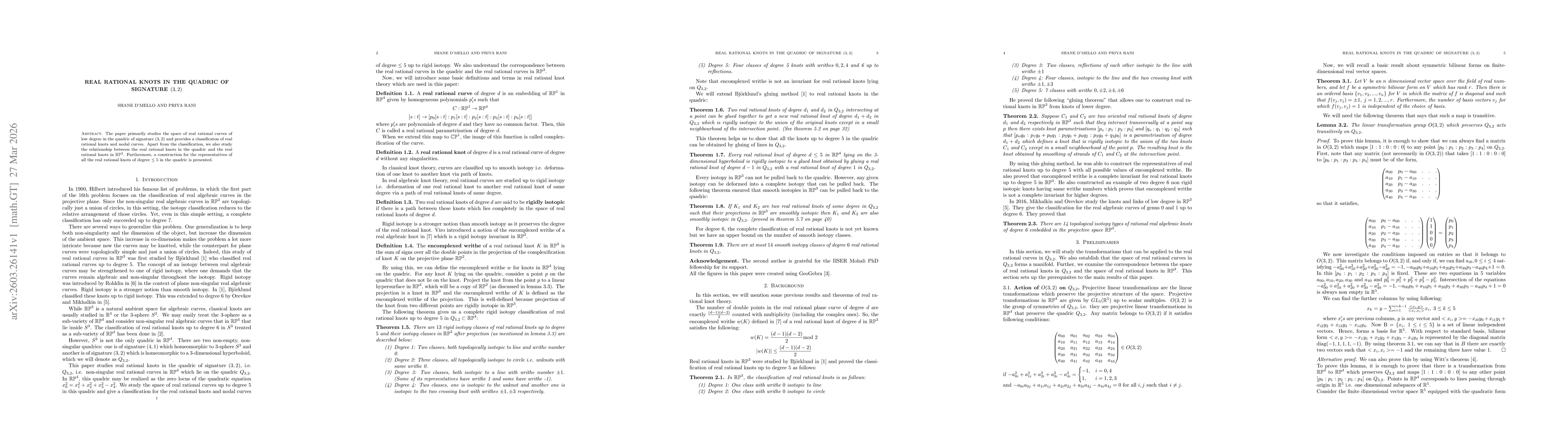 Thumbnail for Real rational knots in the quadric of signature~$(3,2)$