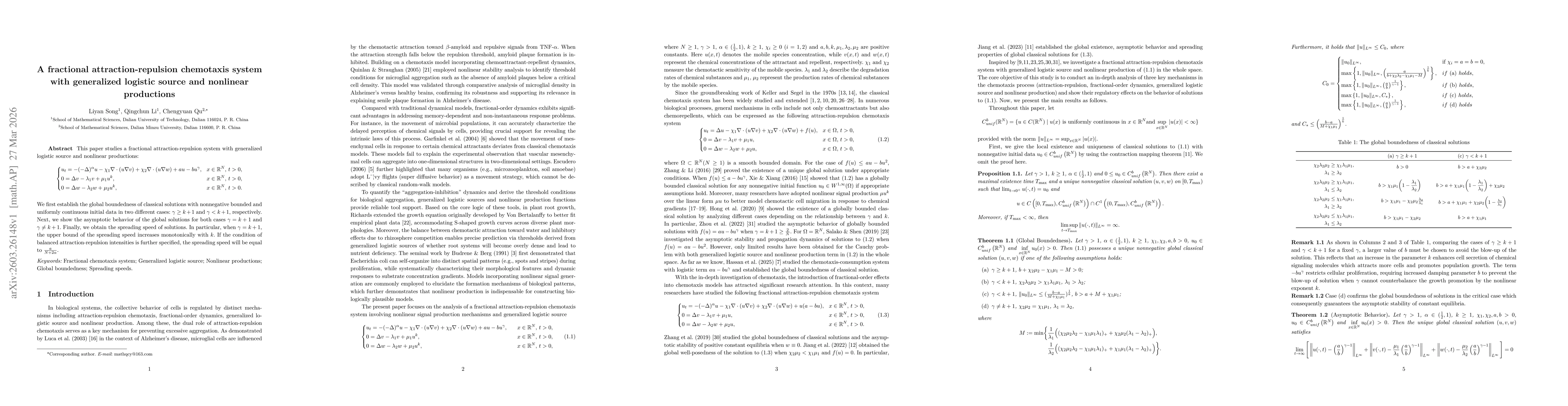 Thumbnail for A fractional attraction-repulsion chemotaxis system with generalized logistic source and nonlinear productions
