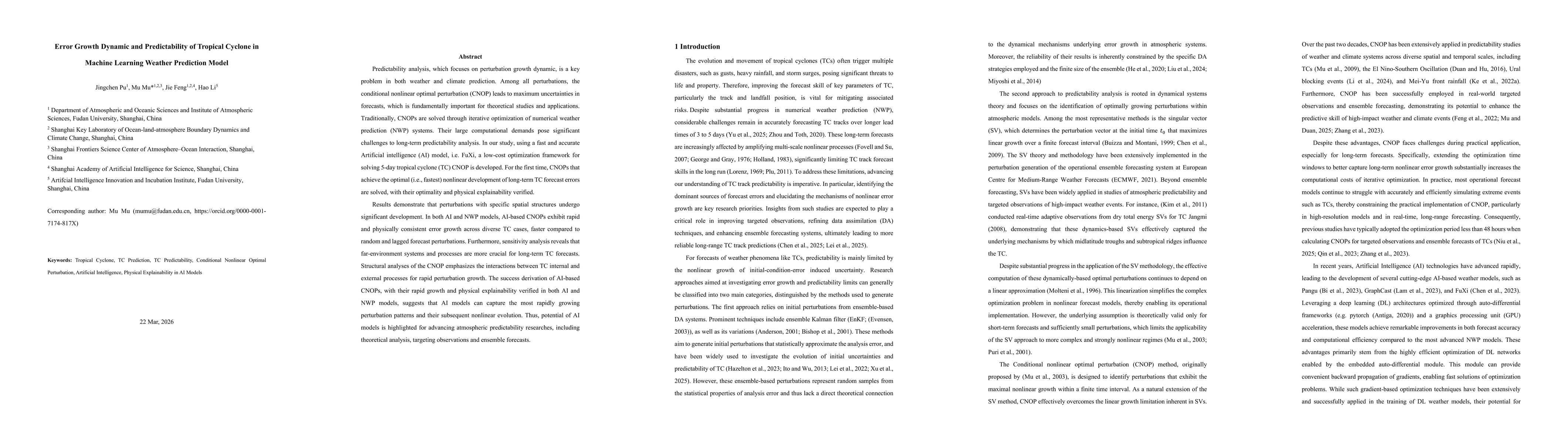 Thumbnail for Error Growth Dynamic and Predictability of Tropical Cyclone in Machine Learning Weather Prediction Model