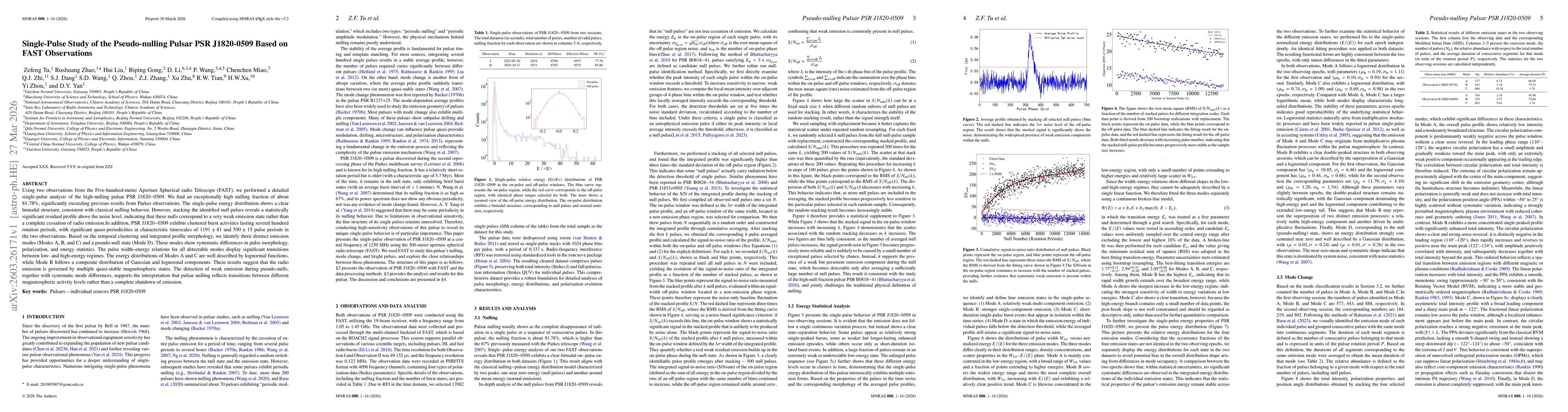 Thumbnail for Single-Pulse Study of the Pseudo-nulling Pulsar PSR J1820-0509 Based on FAST Observations