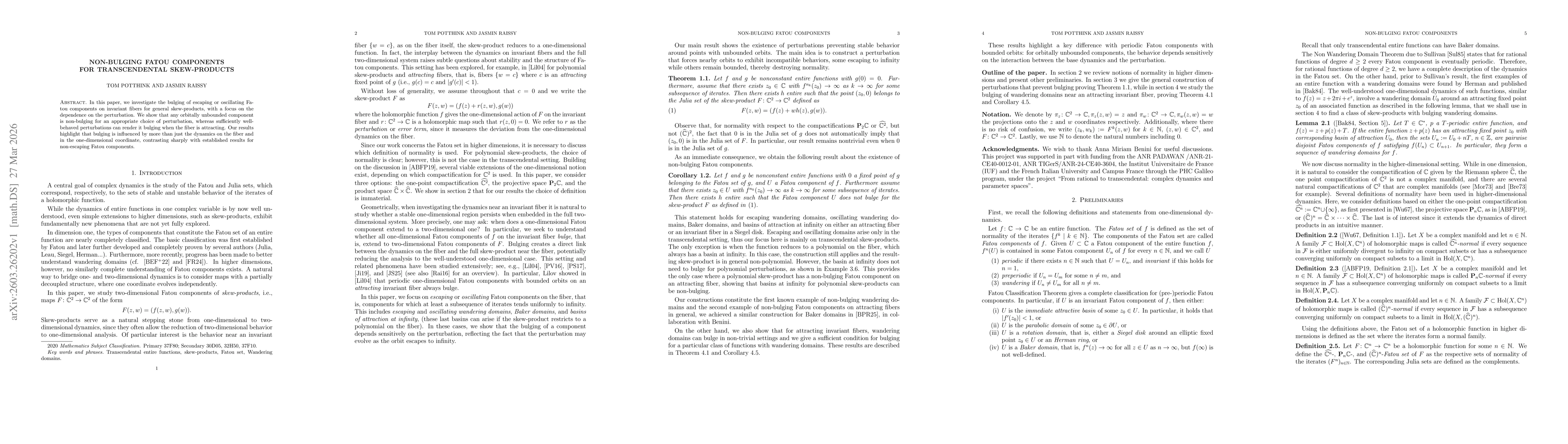 Thumbnail for Non-bulging Fatou components for transcendental skew-products