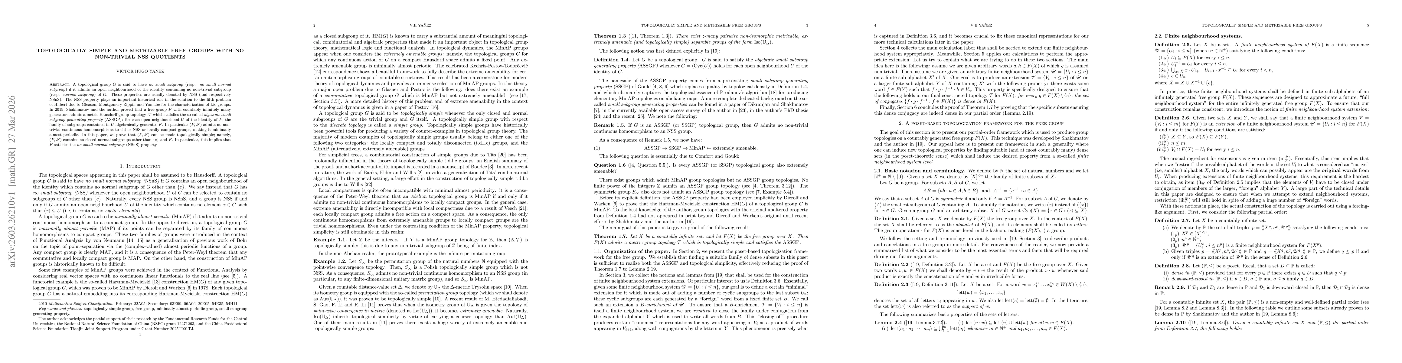 Thumbnail for Topologically simple and metrizable free groups with no non-trivial NSS quotients