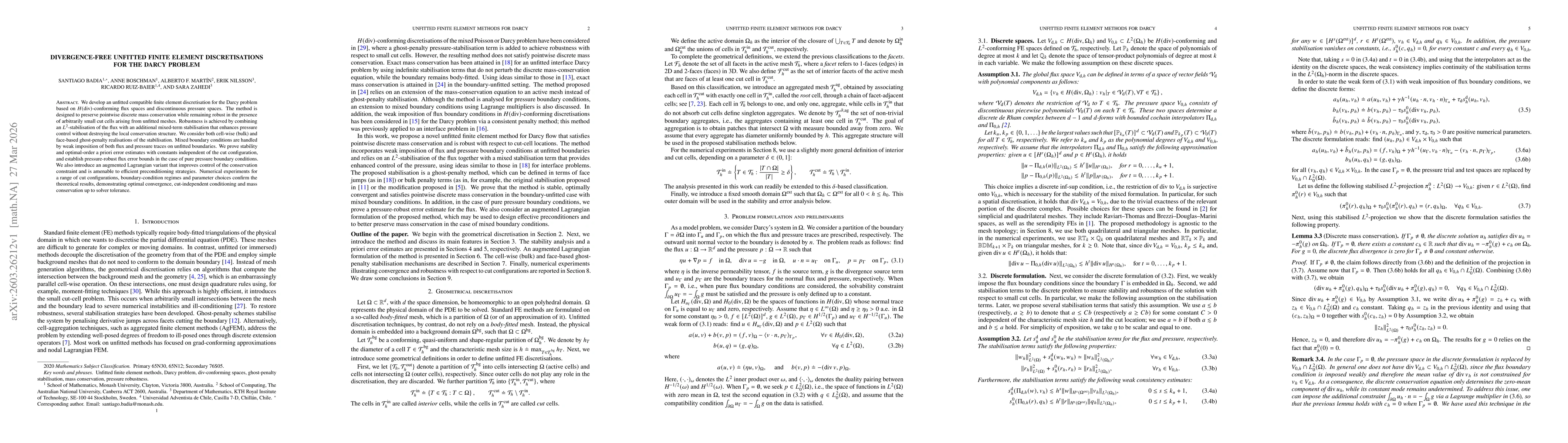 Thumbnail for Divergence-free unfitted finite element discretisations for the Darcy problem