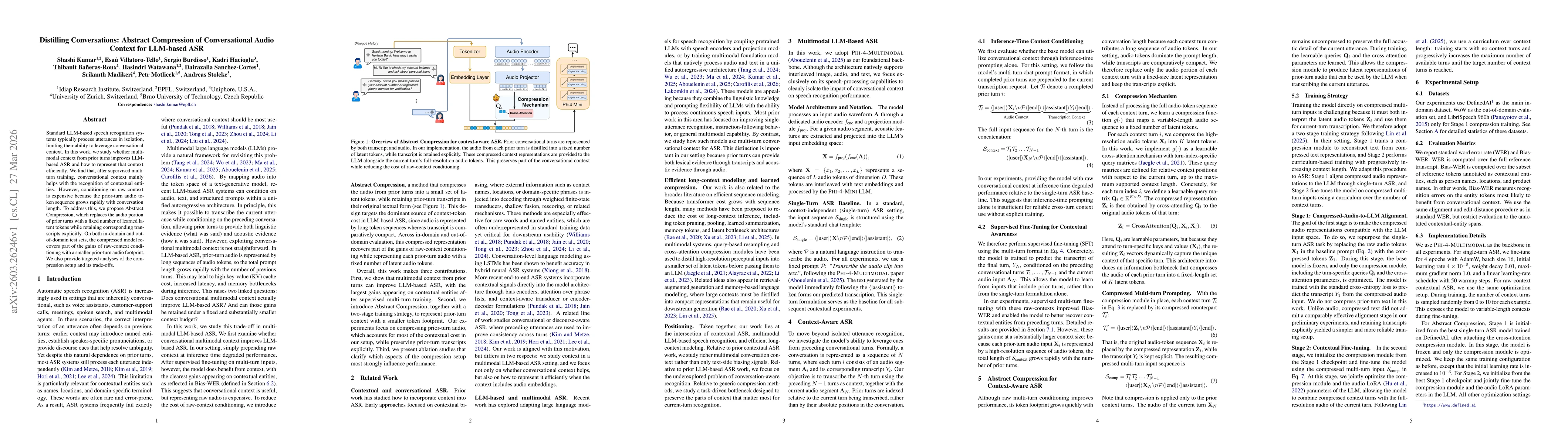 Thumbnail for Distilling Conversations: Abstract Compression of Conversational Audio Context for LLM-based ASR
