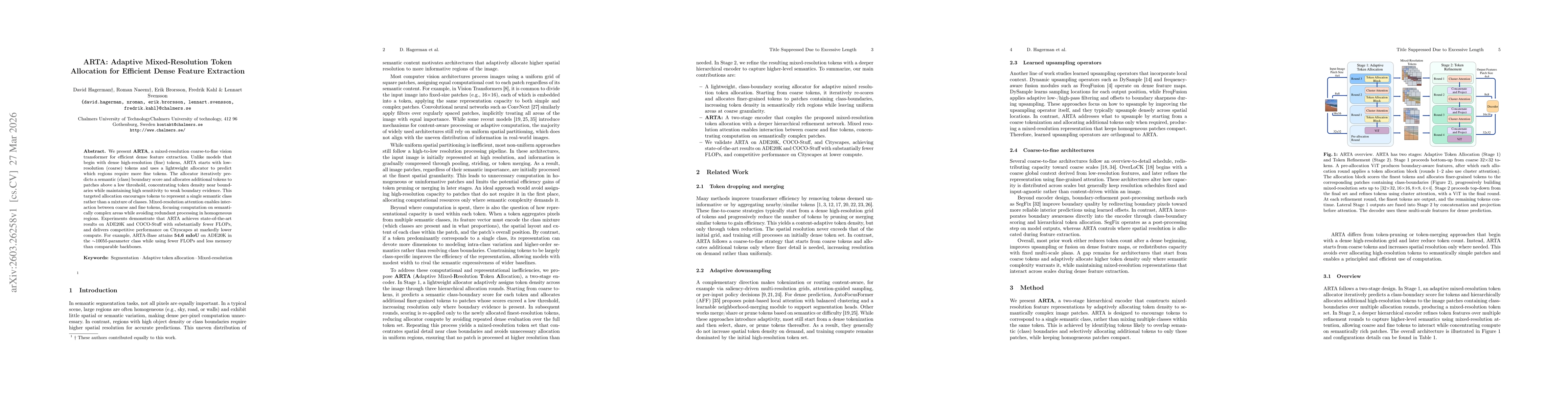 Thumbnail for ARTA: Adaptive Mixed-Resolution Token Allocation for Efficient Dense Feature Extraction
