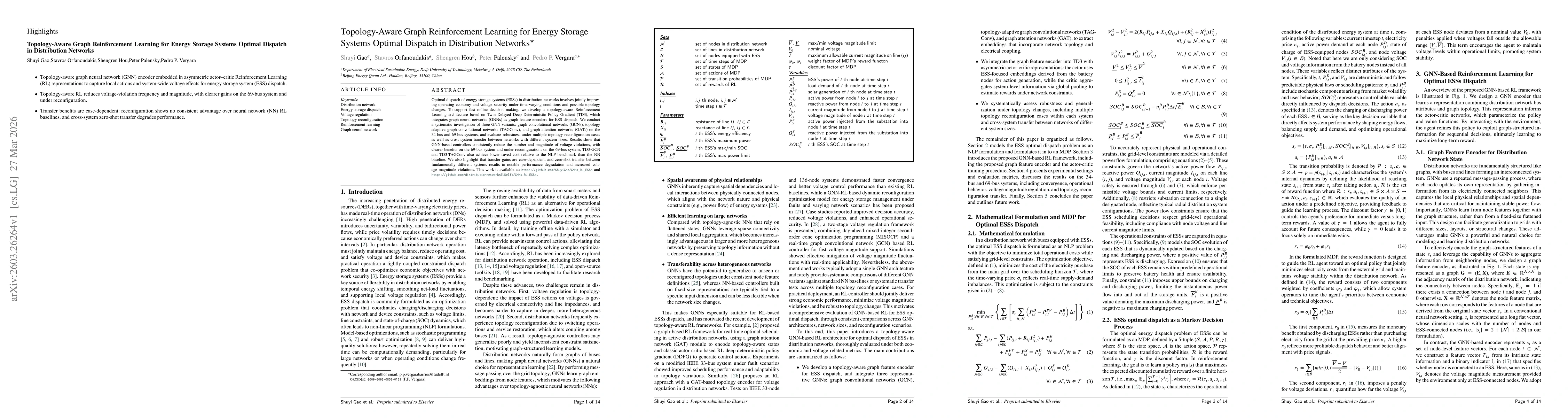Thumbnail for Topology-Aware Graph Reinforcement Learning for Energy Storage Systems Optimal Dispatch in Distribution Networks