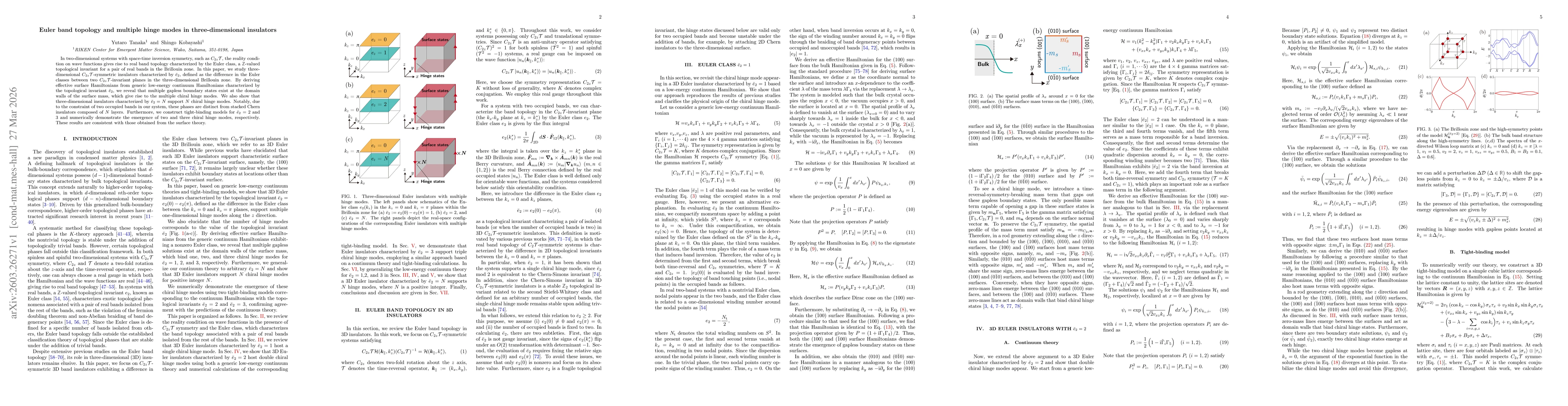 Thumbnail for Euler band topology and multiple hinge modes in three-dimensional insulators