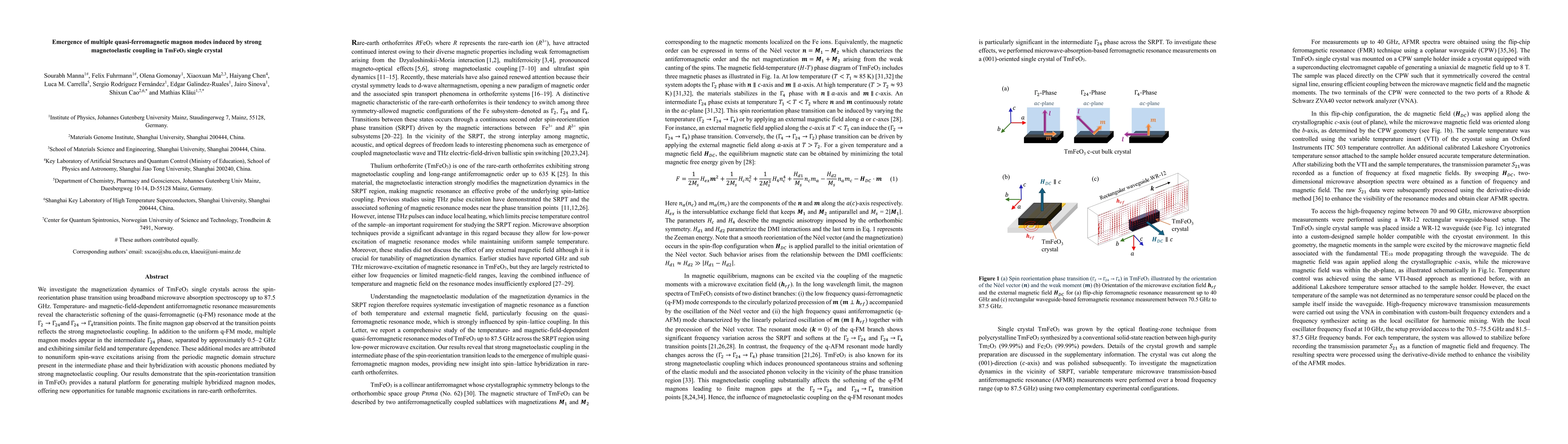 Thumbnail for Emergence of multiple quasi-ferromagnetic magnon modes induced by strong magnetoelastic coupling in $TmFeO_3$ single crystal