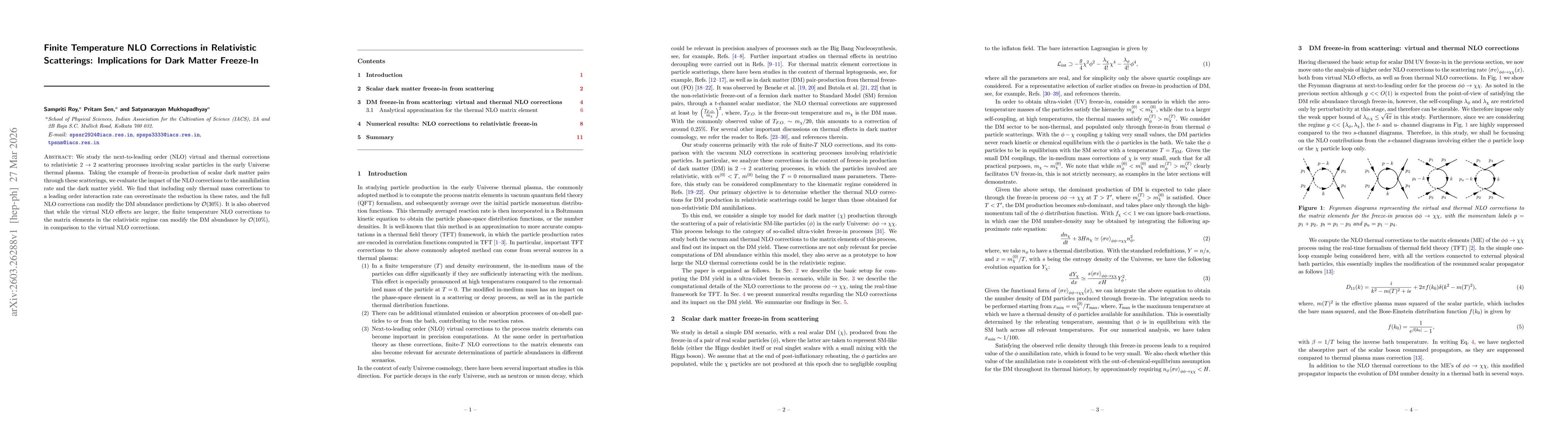 Thumbnail for Finite Temperature NLO Corrections in Relativistic Scatterings: Implications for Dark Matter Freeze-In
