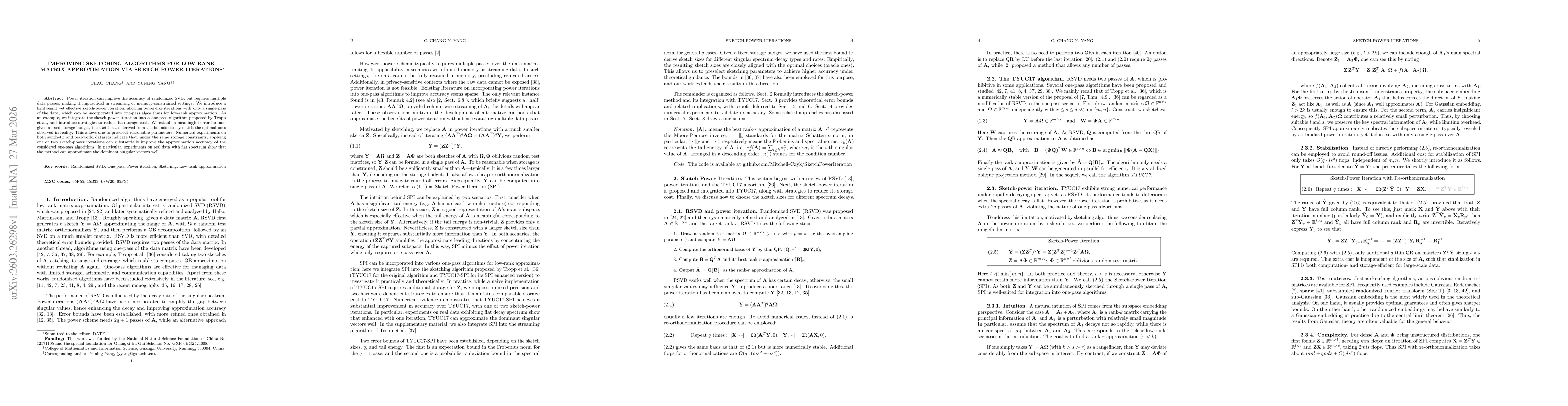 Thumbnail for Improving Sketching Algorithms for Low-Rank Matrix Approximation via Sketch-Power Iterations